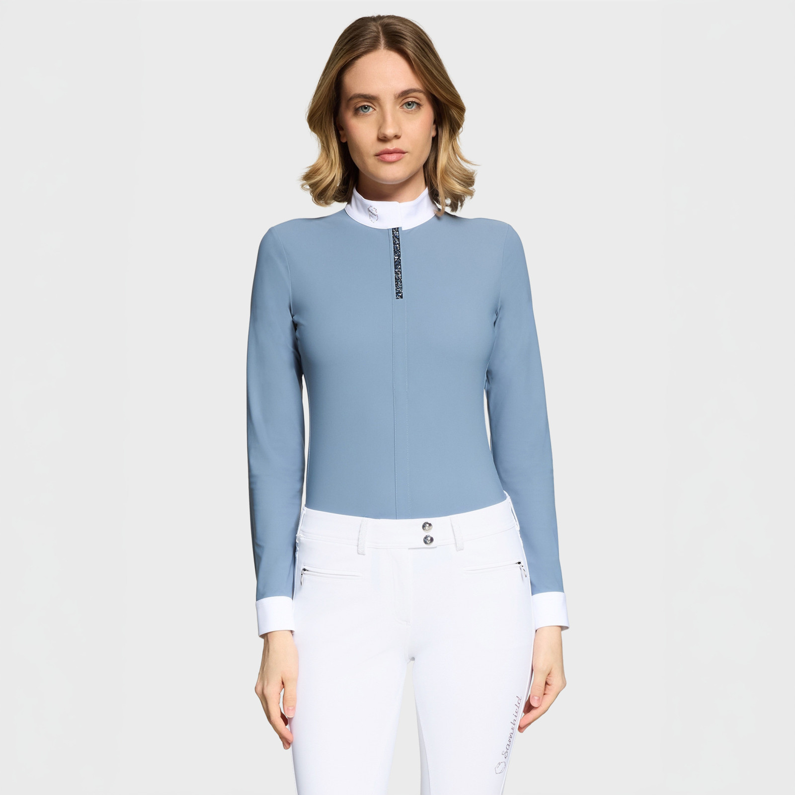 Samshield Roxanne Premium Ladies Long Sleeve Show Shirt Dusty Blue - Image 2