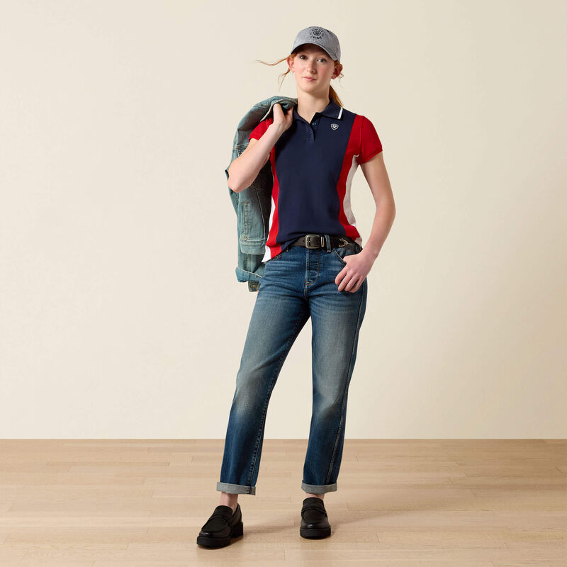 Ariat Taryn Polo Shirt - Navy & Red - Image 3
