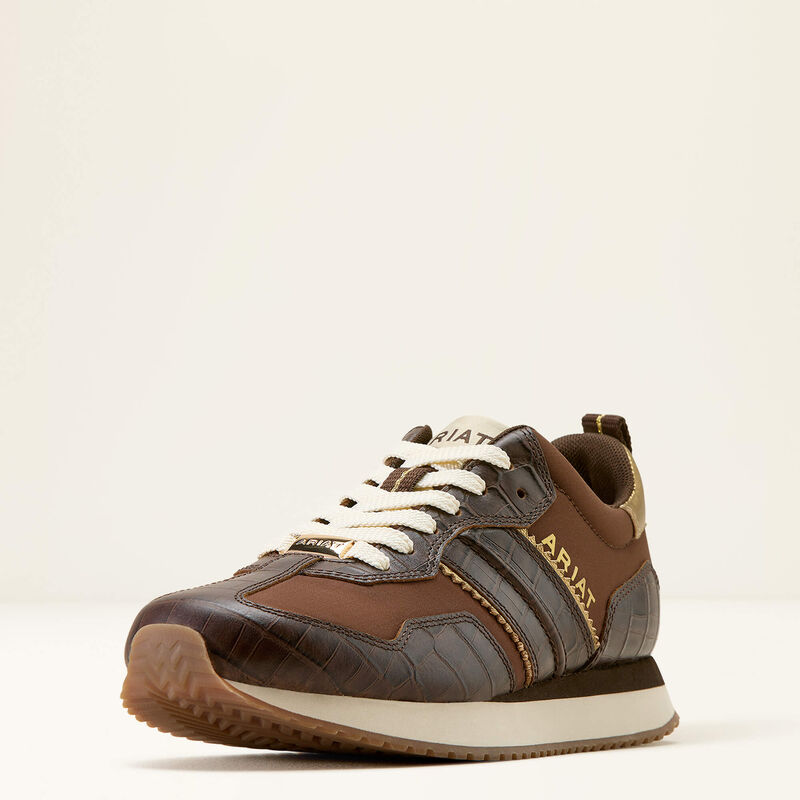Ariat Women's Ranch Runner Trainer -Aged Tan / Luxe Espresso Croc
