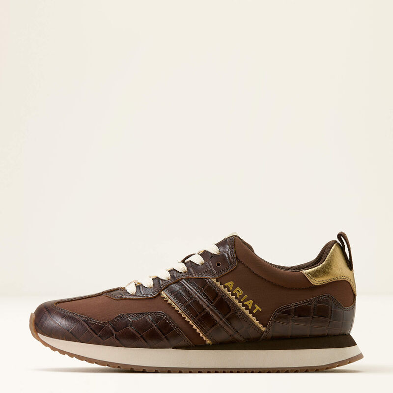 Ariat Women's Ranch Runner Trainer -Aged Tan / Luxe Espresso Croc - Image 2